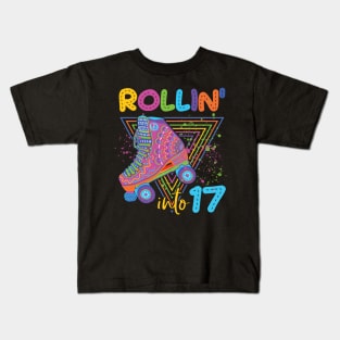 Retro Roller Girl T Roller Skating Birthday Gift Roller Skate Party Outfit Retro Vintage Rollin' into Derby tee Gift Kids T-Shirt